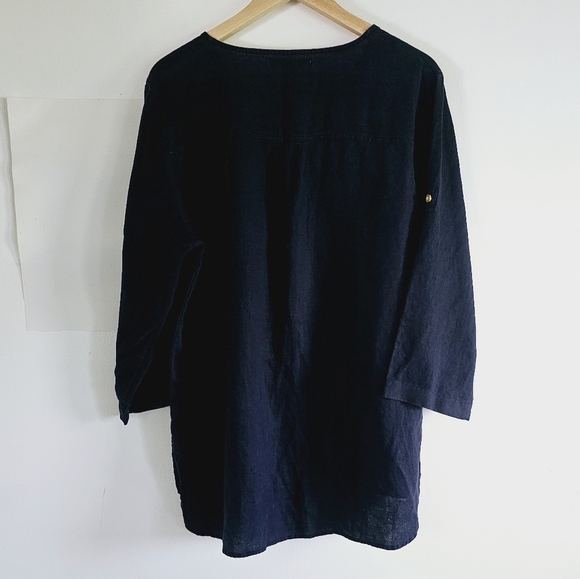 Ellen Tracy 100% Linen Hi-Low Blue Denim Women's Tunic Blouse Size L - Picture 9 of 10